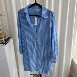 Blue Striped Oversized Button Down Shirt